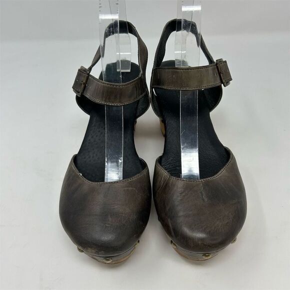 Cordani Brown Leather Slingback Heeled Studded Clogs Size 38 Closed Toe Sandals - Picture 6 of 14